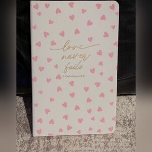 Love Never Fails Pink Heart Inspirational Journal